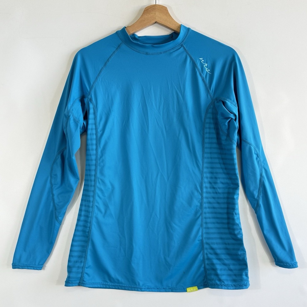 NRS Rashguard Shirt Womens‎ XL Aqua Blue Stripe Long Sleeve H2Core Swim Top